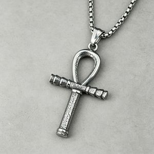yunnique Stainless Steel Ancient Egyptian Pharaoh Scepter Pendant <b>Cross</b> Themed Men's Jewelry Gift - Product Image 2