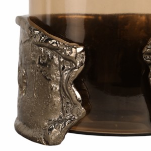 Ornamental <b>Glass</b> Candle Holder With Metal Base Contemporary Pillar Taper <b>Candlestick</b> For Table Centerpiece - Product Image 6
