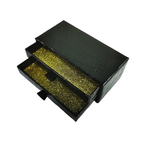 Luxury Texture Art Paper Double Layers Magnetic Eyelash Jewelry Necklace Drawer Packaging Box Custom Logo Box with Ribbon Handle