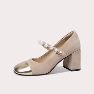 Scarpe Mary Jane da Donna con Tacco Alto, Punta Rotonda, Tacco Spesso, Scarpe da Principessa <span class=keywords><strong>per</strong></span> Feste e Uso Quotidiano, Scarpe Mary Jane con Perle e Cinturino Singolo - Product Image 1