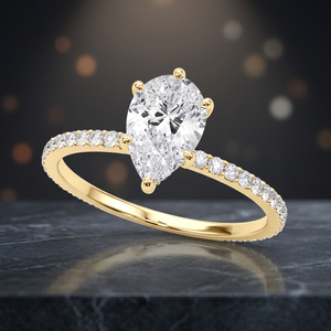 Anillo Solitario con Diamante Cultivado en Laboratorio con Corte Pera Certificado por IGI, con Diamantes Laterales Redondos, Oro de 10K, 14K, 18K, Plata 925, 935 - Product Image 1