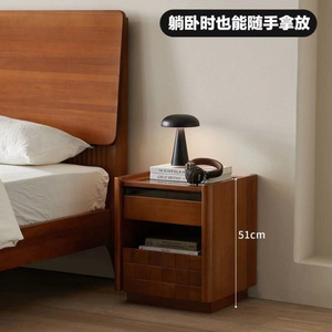 Retro Style Solid Wood Nightstand Vintage Sugar Cubes Color Bedroom Storage Cabinet Modern Minimalist Design - Product Image 2