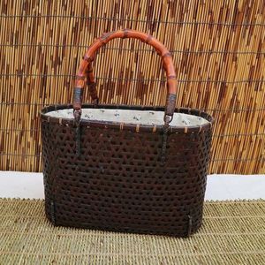 <b>Bamboo</b> Woven Tote Bag Rectangle Handmade Storage <b>Basket</b> For Tea Ceremony And Tea Set - Product Image 1
