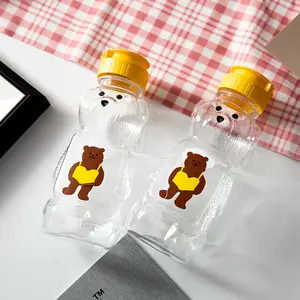 Logo personalizzato vuoto in plastica per animali domestici forma di orso bevanda bottiglia per bere il tè con tappo in alluminio