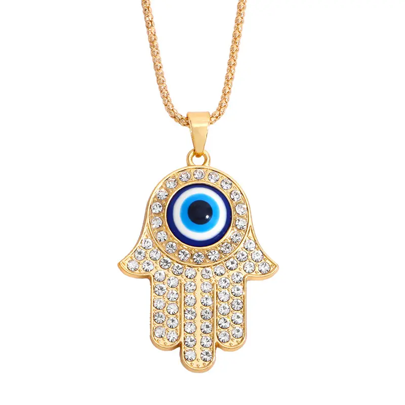 Delicate Women Girls Crystal Turkish Devil Eye Lucky Amulet Jewelry Charm Cubic Zirconia Hamsa Hand of Fatima Evil Eyes Necklace