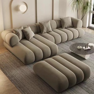 Moderne minimalistische woonkamerbankcombinatie, stoffen bekleding, golvende rupsvorm, duurzaam, comfortabel zitten voor open woninginrichting - Product Image 2