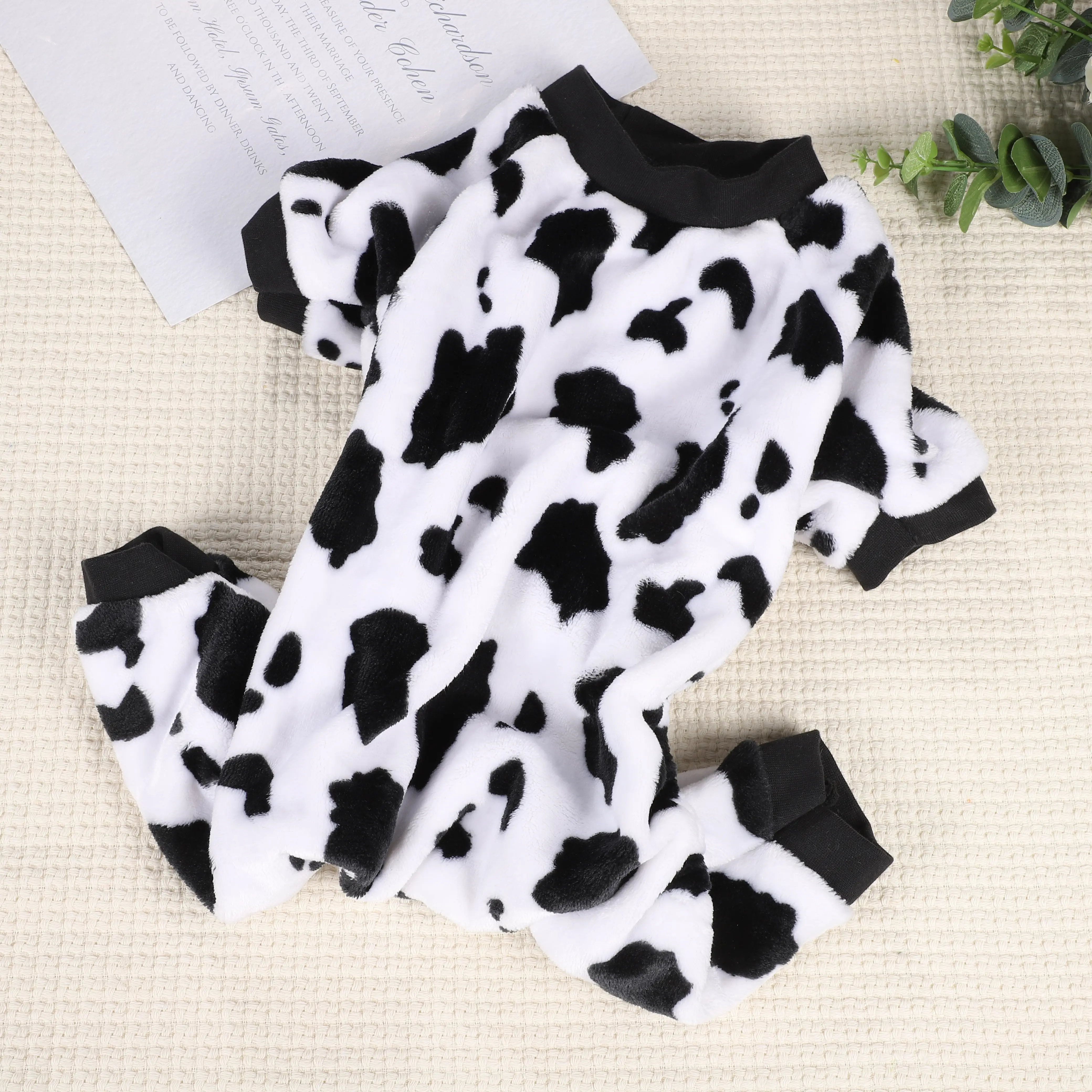 Factory Custom Pet Clothing Cow Style Warm Soft Four-Legged Wrapped Clothes