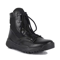 Bottes de combat légères, imperméables, à lacets, avec semelle en caoutchouc, en cuir Nappa noir, 24,5 cm, protection de sécurité