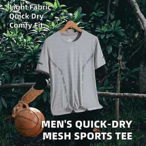 Camiseta Deportiva de Verano para Hombre, Elástica, de Secado Rápido, 100% Poliéster, Malla Fina, Corte Holgado, Manga Corta - Product Image 2