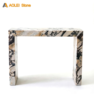 Table <span class=keywords><strong>console</strong></span> en marbre Calacatta Viola en forme de C, <span class=keywords><strong>design</strong></span> minimaliste et épuré, idéale pour les appartements modernes et les bureaux de direction - Product Image 1