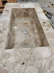 <span class=keywords><strong>Lavabo</strong></span> de tocador de baño de mármol <span class=keywords><strong>Beige</strong></span> claro único estilo minimalista fregadero individual de mármol gabinete de tocador de baño con <span class=keywords><strong>lavabo</strong></span> de cajón - Product Image 6