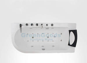 Bañera de resina con chorro de aire de 67 pulgadas, bañera de cascada con luz Led, individual, blanco, tamaño de apartamento - Product Image 6
