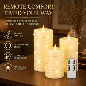 <b>Battery</b> <b>Operated</b> Flickering Flameless Led Candle Set with <b>Fairy</b> String <b>Lights</b> Remote Control and Timer for Home Party Decoration - Product Image 3