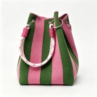 Sac seau tricoté rayé style coréen, sac à main tissé tendance pour femme, sac à bandoulière, mini sac fourre-tout pour les vacances et le quotidien