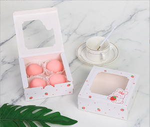 Kotak kertas kemasan donat <span class=keywords><strong>2</strong></span> 4 6 lubang Strawberry lipat cetak kustom dengan jendela - Product Image 6