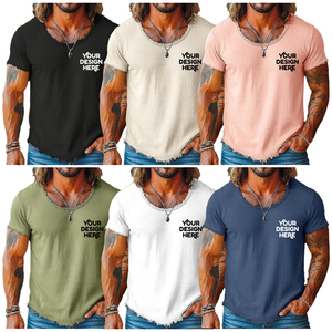 DOVEARK OEM T-shirts pour hommes à col rond et manches courtes, 85% coton, avec logo <span class=keywords><strong>de</strong></span> marque <span class=keywords><strong>personnalisé</strong></span>, bords bruts, effet vieilli, couleur unie, décontractés - Product Image 1