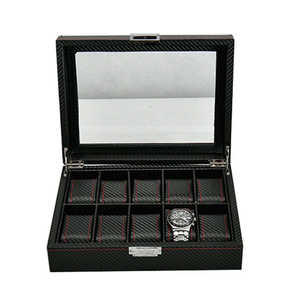 Boîte d'emballage cadeau de <span class=keywords><strong>montre</strong></span> pour <span class=keywords><strong>homme</strong></span> en fibre de carbone noire à 10 emplacements avec logo personnalisé de luxe - Product Image 2