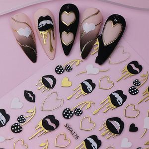 Autocollants pour ongles en forme de cœur noir, 1 pièce, sexy, Saint-Valentin, ligne métallique, amour, cerise, autocollants pour ongles autocollants, <span class=keywords><strong>d</strong></span>écalcomanies pour manucure DIY - Product Image 4