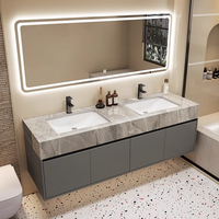 Luxe Moderne Double Lavabo Salle De Bains Vanité Conception Individuelle Comptoir En Pierre Frittée En Bois Massif Usage Domestique École