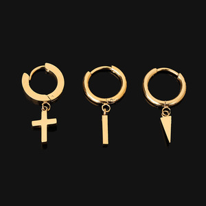 Pendientes de aro Huggies de acero inoxidable clásico YW para joyería DIY mujeres hombres <span class=keywords><strong>oreja</strong></span> Piercing Cruz pendientes de aro - Product Image 2