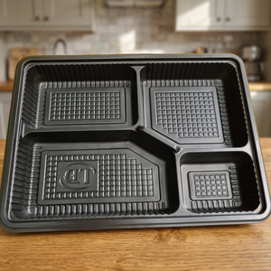 Black Disposable <b>Plastic</b> Food Container with <b>Lid</b> 1 2 4Compartment Takeout Lunch <b>Box</b> Meal Prep Food <b>Storage</b> Container - Product Image 1