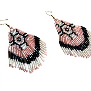 New Best Quality Pink Black White Beaded Tassel Drop Earrings Stylish Design Women's Gold Plated Hook Party Jewelry for Woman - Product Image 5
