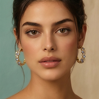 Anting-anting gelang emas kuning 18K lapis emas mewah ramah lingkungan FUAMAY Boho dengan desain vintage, potongan campuran CZ warna-warni, bentuk C, dan model terbuka.