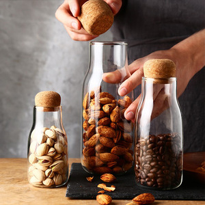Tarro de vidrio con tapa de corcho, forma cilíndrica, para refrigerios, uso doméstico, tamaño M, transparente e incoloro - Product Image 1