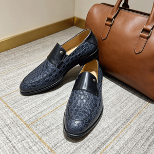 Mocassins de luxe pour homme en cuir gaufré <span class=keywords><strong>crocodile</strong></span> bleu marine avec contraste <span class=keywords><strong>noir</strong></span>, chaussures habillées formelles à enfiler pour affaires, chaussures de gentleman - Product Image 3