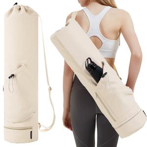 ウォーターボトルポケット付き多機能ヨガマットバッグキャンバス調節可能なショルダーストラップ大容量エクササイズヨガマットバッグ - Product Image 1