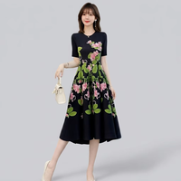 Robe plissée A-line pour femme, style Miyake, prête à être expédiée, haute élasticité, tissée de luxe, imprimé floral, lavable, taille unique