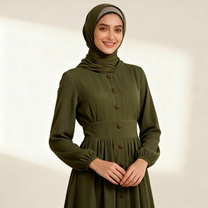 ชุดอาบายะห์แบบยาวติดกระดุมผ้าคุณภาพสูงดีไซน์ใหม่สไตล์ลำลองสำหรับผู้หญิงมุสลิม ขายส่ง - Product Image 1