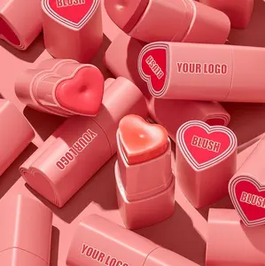 Custom Logo Cosmetic Smooth Vegan Blush Cream Stick Heart High Quality Face Makeup Cheeks Private Label Heart Stamp Stick Blush