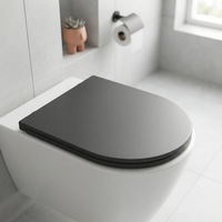 Siège de toilette carré noir fin en Duroplast, fermeture douce, démontage rapide, pour WC