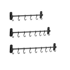 Saint Ruijia Wall Mounted <b>Hook</b> <b>Rail</b> 40 50 60 Cm No Drill Kitchen Bathroom Storage <b>Hooks</b> Black Adhesive Rack - Product Image 2