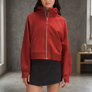 Sudadera con Capucha Roja, Cierre de Cremallera, Corte Holgado, Diseño con Letras, Ropa Casual de Invierno, Bolsillo Frontal, 100% Algodón, Material French Terry - Product Image 3