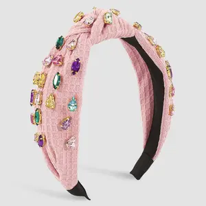 Haaraccessoires Voor Dames Knoopstof Hoofdband Met Veelkleurige Steentjes