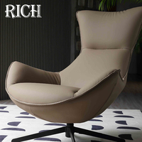 Fauteuil de loisirs moderne en cuir de luxe italien à dossier haut et base métallique pivotante pour appartement, salon, salle de lecture, hôtel, bureau, hall d'entrée