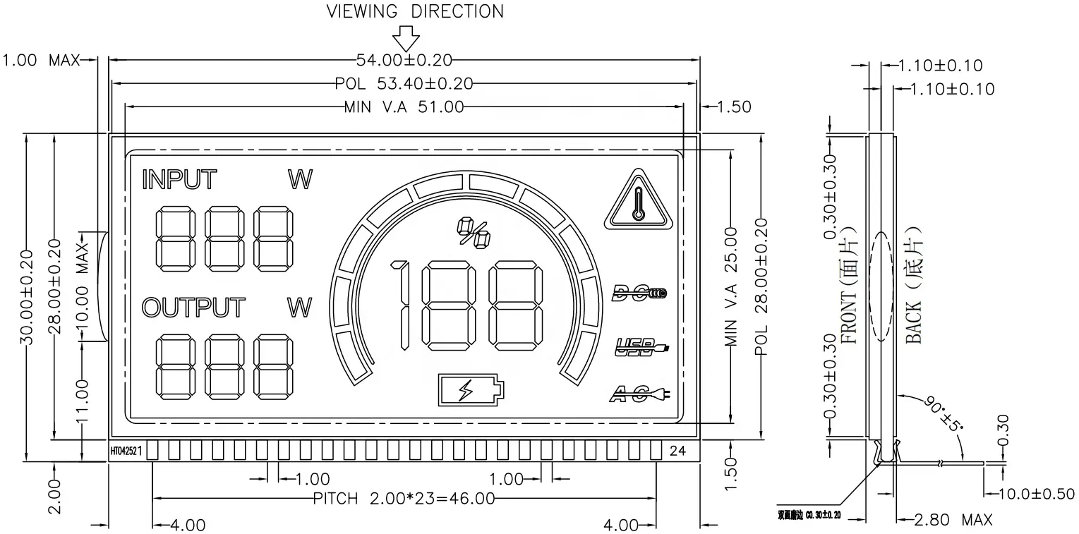 black VA custom segment lcd display screen