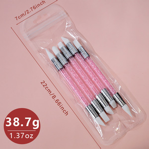 Lot de 5 pinceaux à double embout en silicone pour nail art, rose, pour sculpture 3D, pointillage et gaufrage, pour manucure DIY - Product Image 4