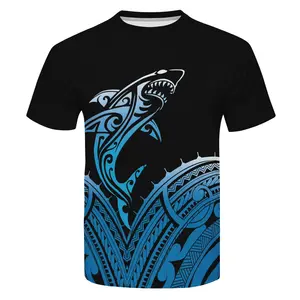 波利尼西亚部落纹身T恤，蓝色黑色超大号T恤适合男士夏季休闲速干运动三通