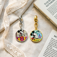 Abalorios de acero inoxidable con diseño de ratón de dibujos animados de orejas grandes, tipo pulsera italiana, con cierre de pinza y colas de langosta, colgante redondo, joyería
