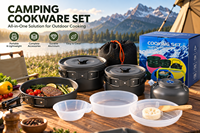 Ensemble de cuisine de camping en aluminium léger, casseroles antiadhésives, poêle, bouilloire, portable pour pique-nique, randonnée