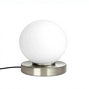 Modern Small Metal Opal Glass <strong>Table</strong> Lamp with Dimmable <strong>Light</strong>-Silver Finish for Bedroom Living Room &amp; Nightstand in Stock - Product Image 1