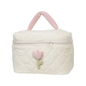 Graziosa borsa per il trucco da donna 2 pezzi borse cosmetiche da viaggio trapuntate Coquette estetica floreale borsa Organizer rosa