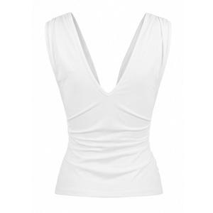 Viviblook J26TP038 Vêtements d'été pour femmes Nouveau pull à col en V couleur unie plissé torsadé débardeur - Product Image 5