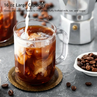 Vente en gros de tasses en verre borosilicate transparent à paroi simple de 16 oz avec poignée pour café, lait, café au lait, design minimaliste