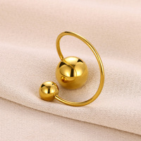 Bijoux en acier inoxydable plaqué or 18K Go Party bagues à double boule ronde et perle bagues à ouverture réglable pour femmes et filles