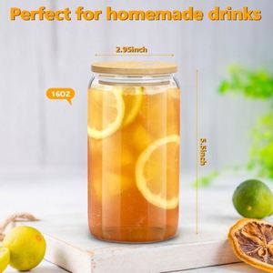 Vaso de cóctel personalizado con logo de 16 oz, tazas de café helado, vasos con forma de cerveza, vasos de vidrio de 16 oz con tapas de bambú y pajita - Product Image 3
