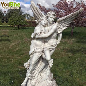 Antieke Levensgrote Wit Marmer Cupido en Psyche Standbeeld - Product Image 6